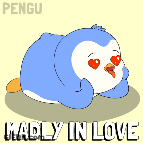 Penguin With Heart Eyes Madly In Love GIF