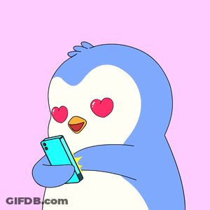 Penguin With Hearts Looking At Phone GIF
