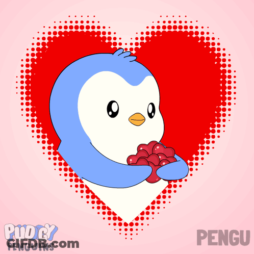 Penguin With Hearts On Eyes GIF