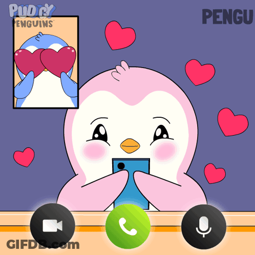 Penguin With Hearts On Eyes Talking To Another Penguin GIF