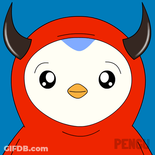 Penguin With Horns Holding Knife GIF