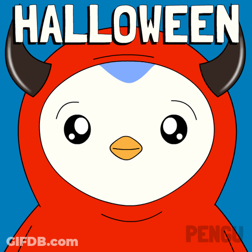 Penguin With Horns Holding Knife Halloween GIF
