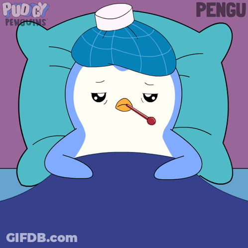 Penguin With Ice Pack And Thermometer GIF