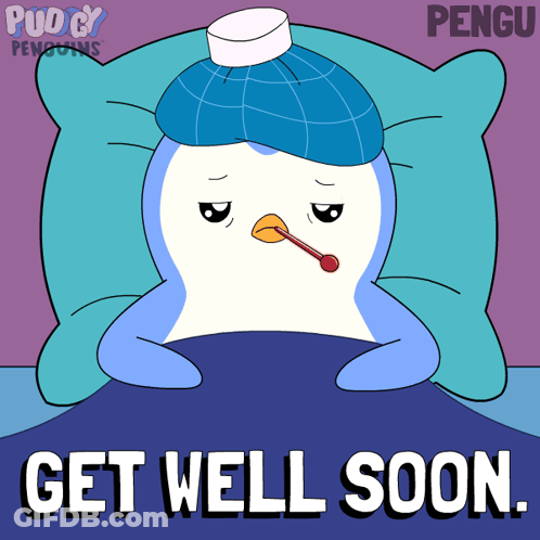 Penguin With Ice Pack Get Well Soon GIF