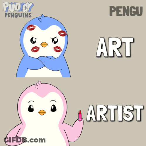 Penguin With Lipstick On Face Holding Lipstick Art And Pengu GIF