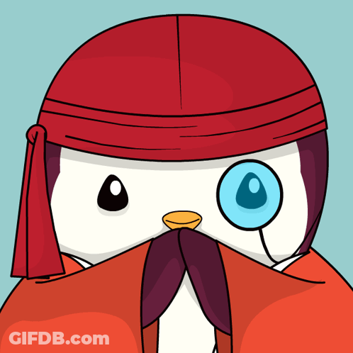 Penguin With Magnifying Glass And Red Hat GIF