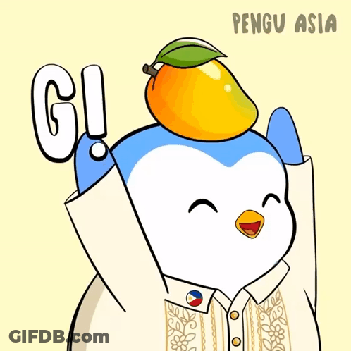 Penguin With Mango On Head And Text Pengu Asia GIF