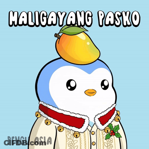 Penguin With Mango On Head Maligayang Pasko GIF