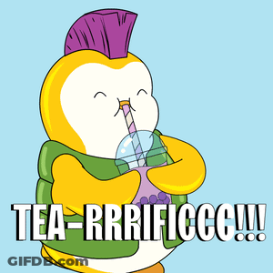 Penguin With Mohawk Drinking Tea GIF