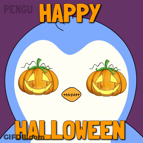Penguin With Pumpkin Face Happy Halloween GIF