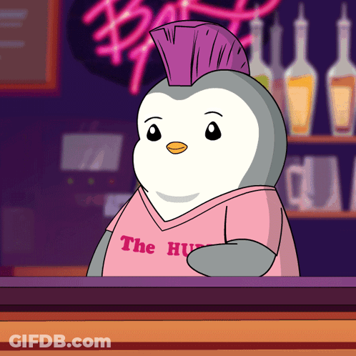 Penguin With Purple Mohawk Wearing Hug Shirt GIF