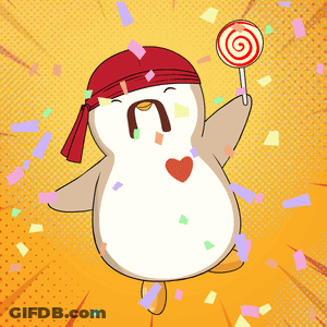 Penguin With Red Bandana Holding Lollipop GIF