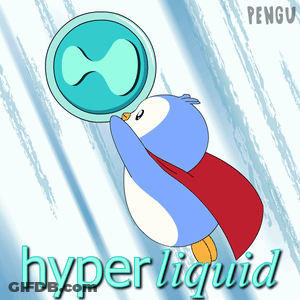 Penguin With Red Cape Holding Circle Hyper Liquid GIF