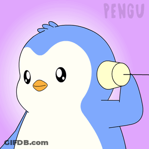 Penguin With Red Heart Eyes Holding Cup GIF