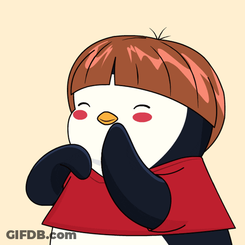Penguin With Red Scarf Covering Mouth GIF