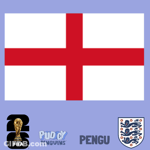 Penguin With Soccer Ball In Front Of England Flag GIF