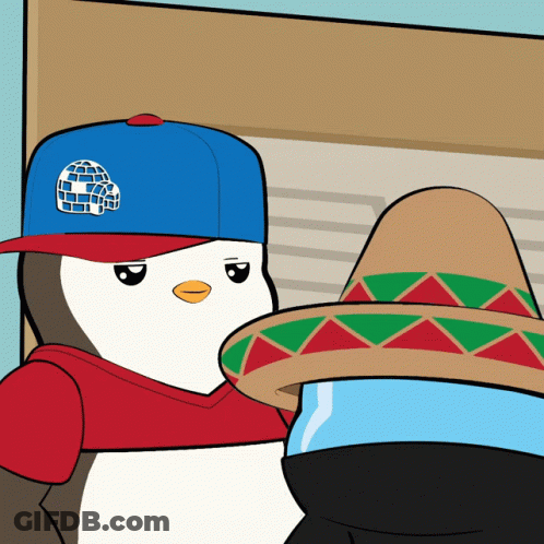 Penguin With Sombrero And Baseball Cap GIF