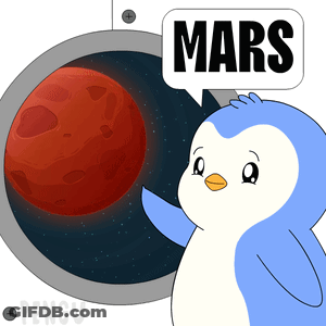 Penguin With Speech Bubble Saying Mars GIF