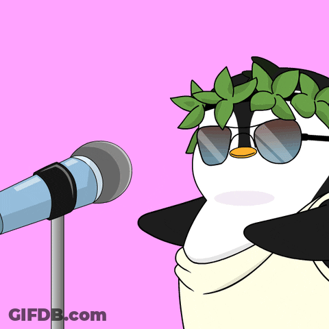 Penguin With Sunglasses And Laurel Wreath Singing GIF