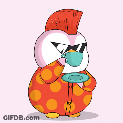 Penguin With Sunglasses And Mohawk Drinking Tea GIF
