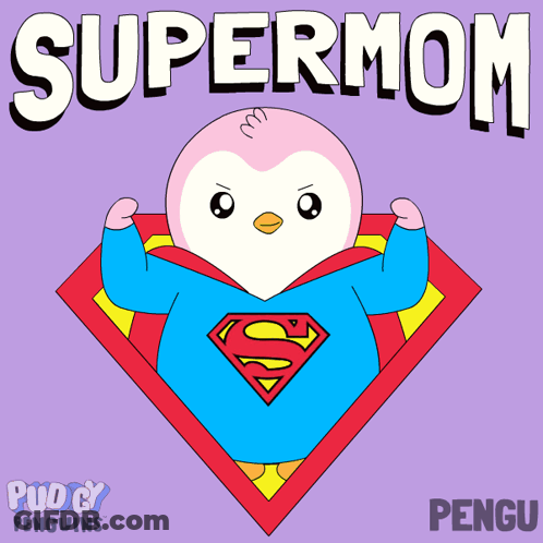 Penguin With Superman Cape Saying Supermom GIF