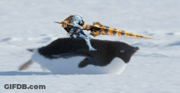 Penguin With Sword On Back GIF