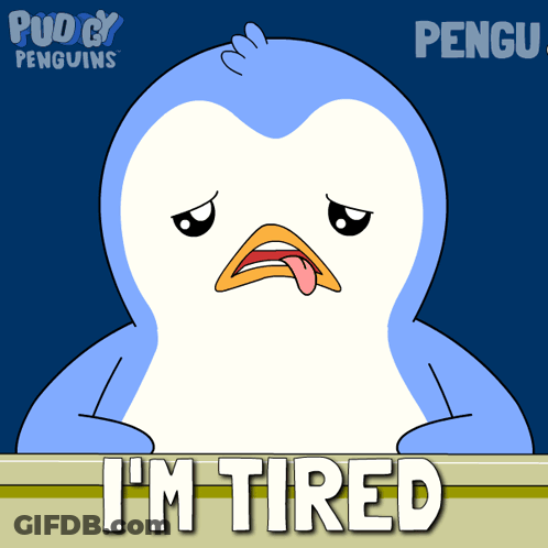 Penguin With Tongue Out Saying I'm Tired GIF