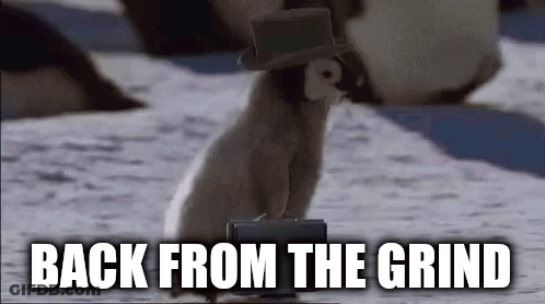 Penguin With Top Hat And Briefcase In Snow GIF