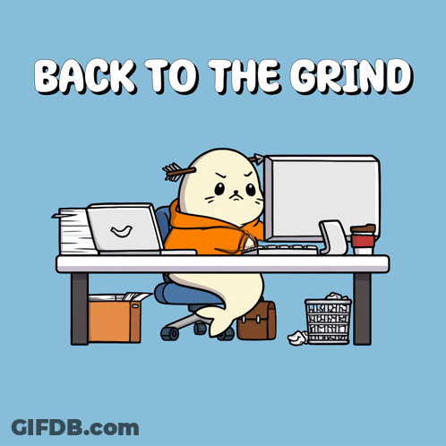 Penguin With Top Hat And Briefcase Saying Back To Grind GIF