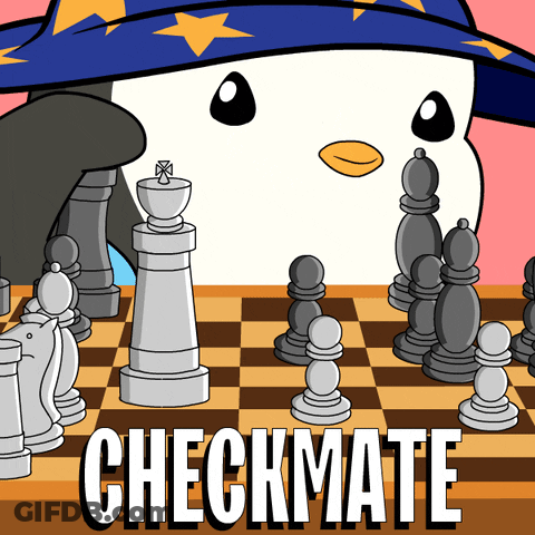 Penguin Wizard Playing Chess Checkmate GIF