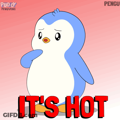 Penguin Wrapped In Blue Polka Dot Blanket Holding Coffee GIF