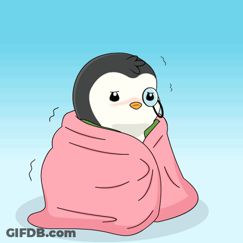 Penguin Wrapped In Pink Blanket With Magnifying Glass GIF
