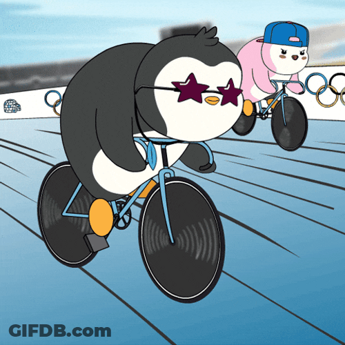 Penguins Biking Race GIF