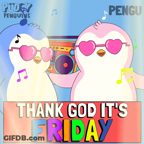 Penguins Heart Sunglasses Boombox Thank God It's Friday GIF