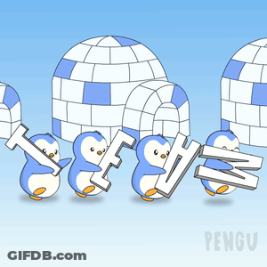 Penguins Holding Letters Spelling Pengu GIF