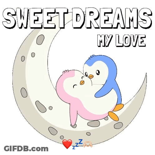 Penguins Hugging Crescent Moon Sweet Dreams My Love GIF