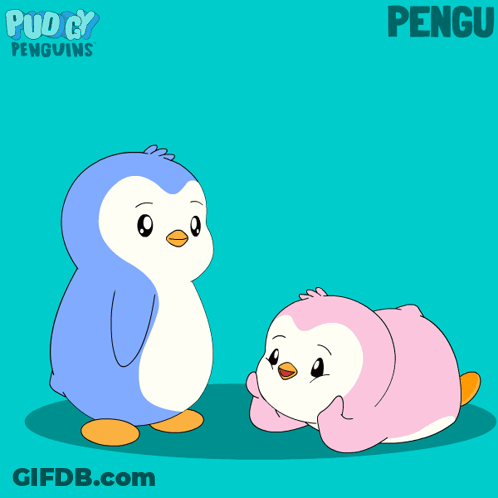 Penguins Hugging Hearts And Word Pengu GIF