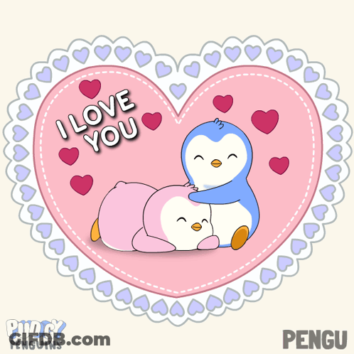 Penguins Hugging In Heart Saying I Love You GIF