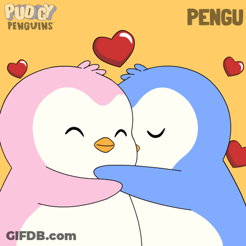 Penguins Hugging With Hearts And Pengu GIF