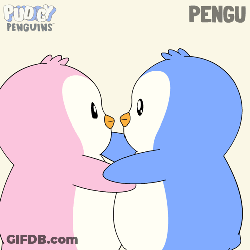 Penguins Hugging With Name Pengu GIF