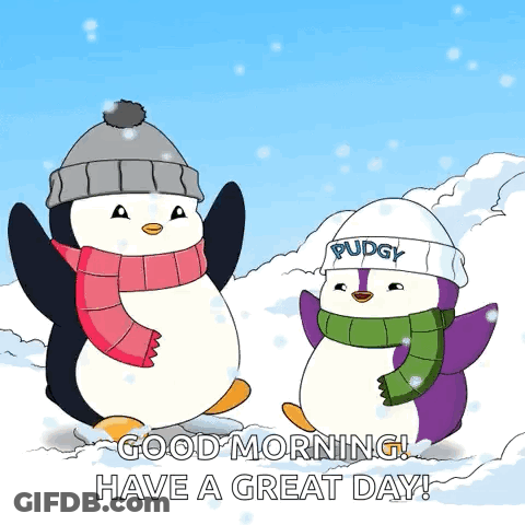 Penguins In Hats And Scarves Good Morning GIF