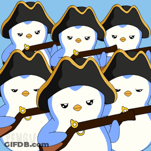 Penguins In Hats Holding Guns GIF