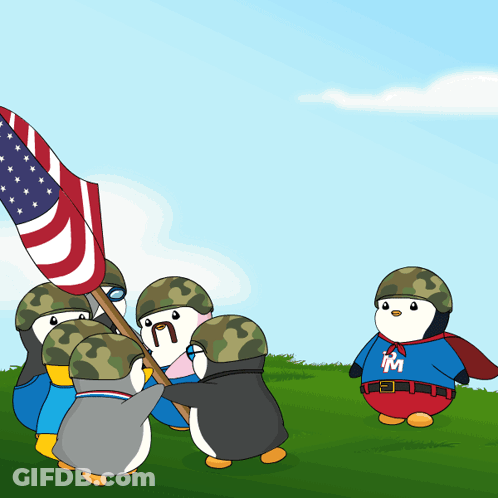 Penguins In Military Uniforms GIF