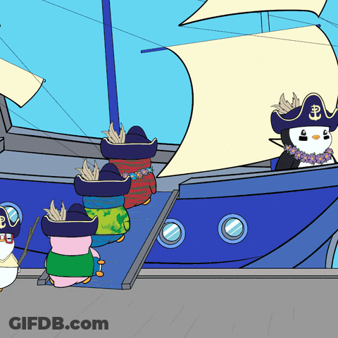 Penguins In Pirate Hats With Letter E GIF