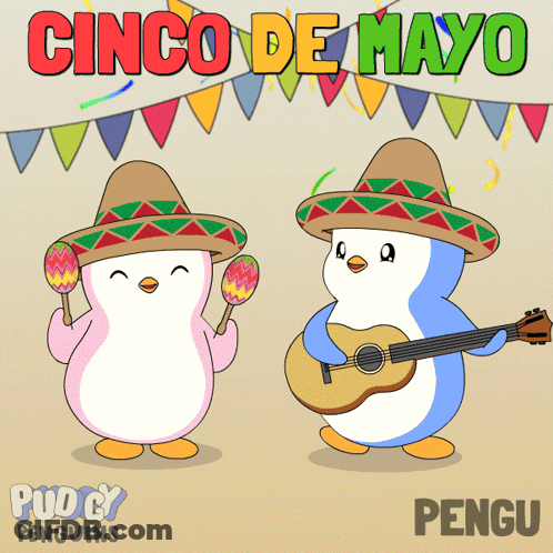 Penguins In Sombreros With Maracas And Guitar GIF