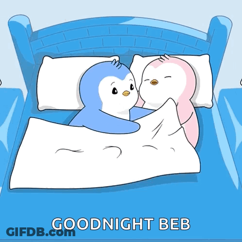Penguins Laying On Bed Saying Goodnight Beb GIF