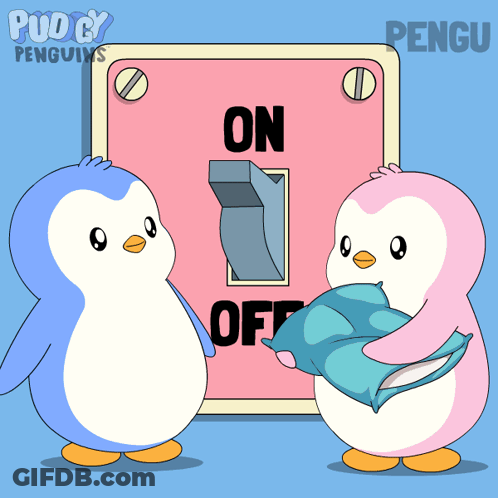 Penguins Next To On Off Switch GIF