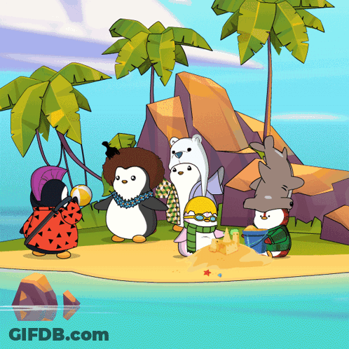Penguins On Beach Near Water GIF