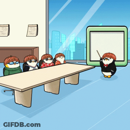 Penguins Pointing At Whiteboard GIF