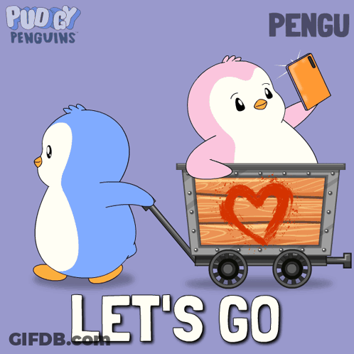 Penguins Pulling Cart Let's Go GIF